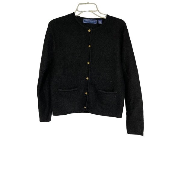 KAREN SCOTT 100% Pure Wool Black Button Sweater S - Picture 1 of 5